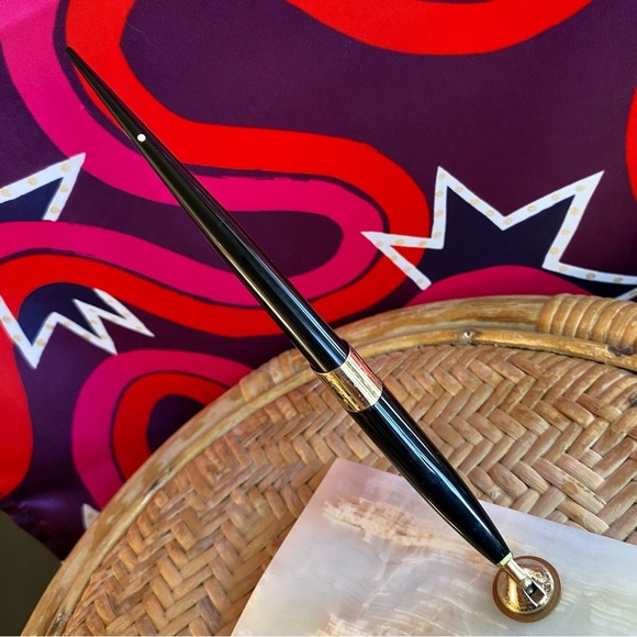 Vintage Sheafer Fountain Desk Pen Marble Alabaster Stand 14K Gold Nib Base Black - Picture 3 of 10